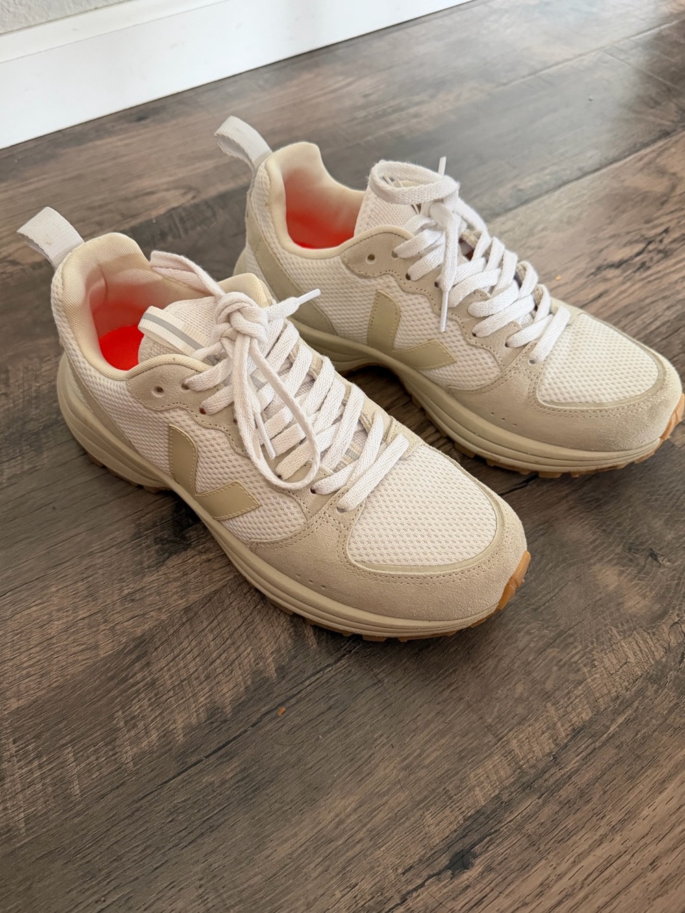 Veja Women's Cream & Light Tan Mesh Suede Sneakers